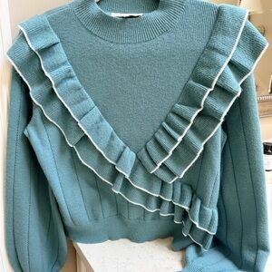 V-Neck Sweater with Ruffle Details